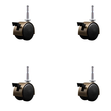 Service Caster 2'' Antique Metal Hood Twin Caster Locking Nylon Wheels Grip Neck Stem, 4PK SCC-GN02S50D-NYS-WA-B-4